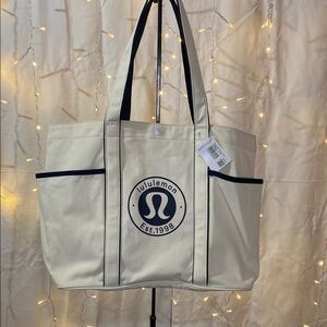 Lululemon Beige Tote with Navy Logo